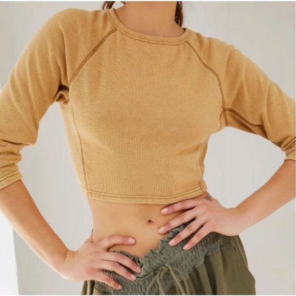 Free People Movement Burnt Gold Circle Back Crop Top Large - Picture 4 of 7